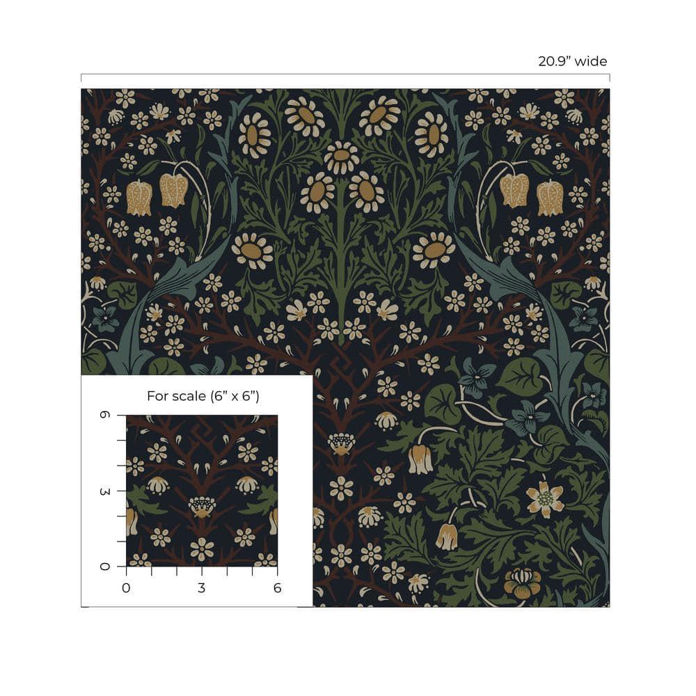 NextWall  Victorian Garden Floral Peel and Stick Wallpaper 20.9 in. W x 18 ft. L - Midnight Blue & Evergreen