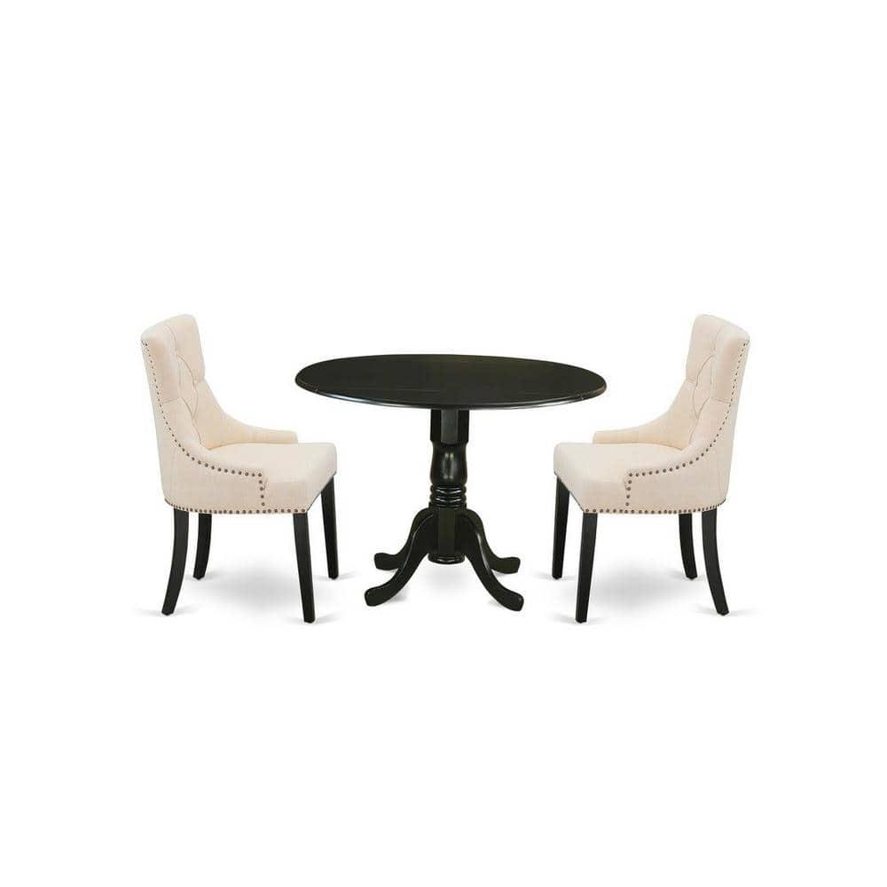 East West Furniture Dublin 3-piece Wood Dining Set in Black/Light Beige