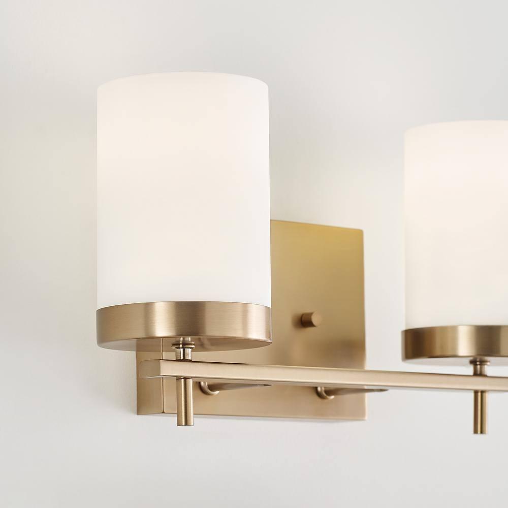 Zire Elegant 2-Light Vanity Fixture in Satin Brass with Etched Glass