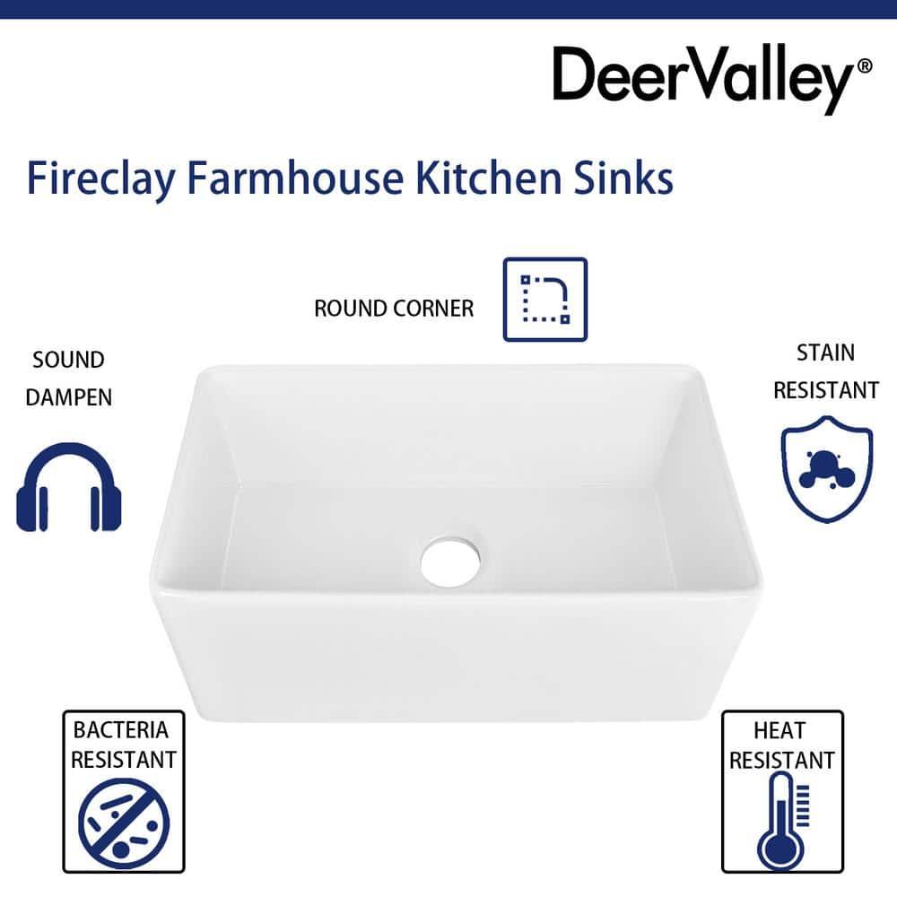 Grove 30" L X 18" W Rectangular White Single Basin Fireclay Farmhouse / Apron Kitchen Sink with Grid and Strainer