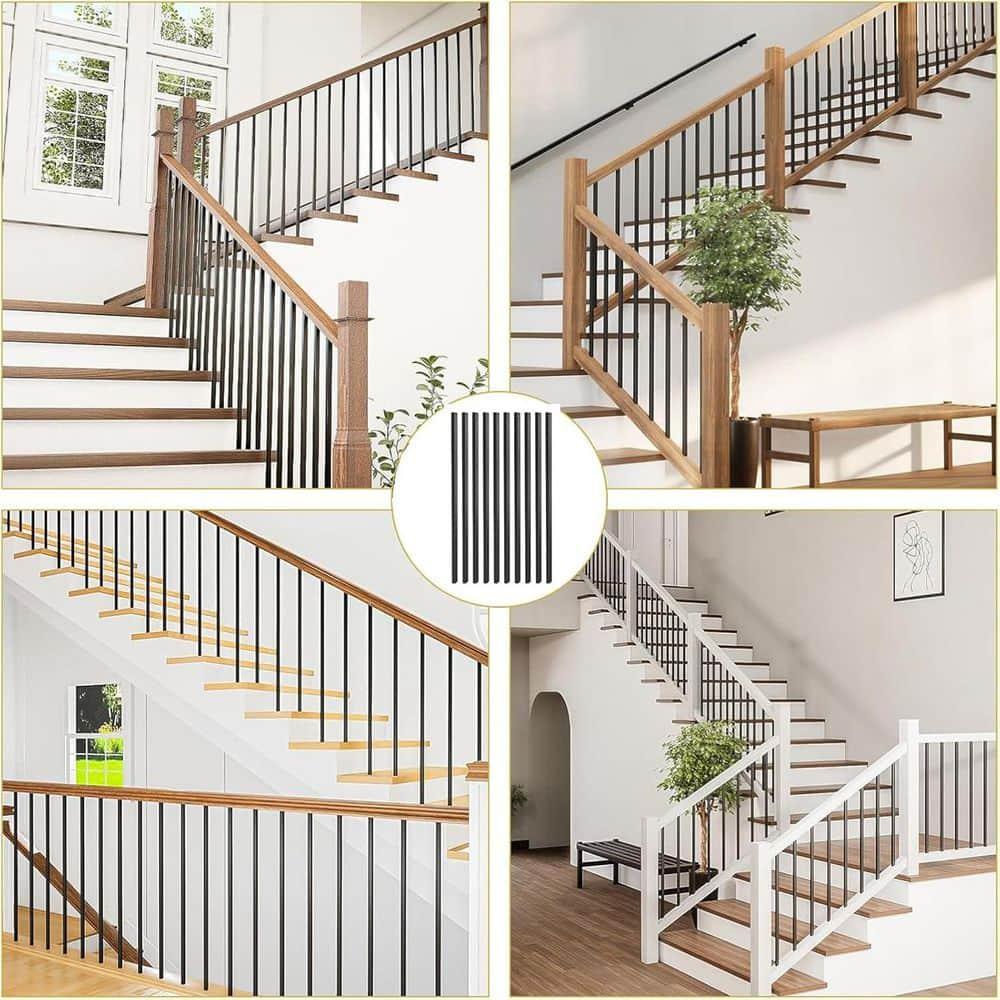 26 Pack Deck Balusters 36”Thicker Rectangle Staircase Baluster Black Metal Deck Spindle and Stairs Railing,Hollow Rectangle Deck Balusters for Deck Railing Porch