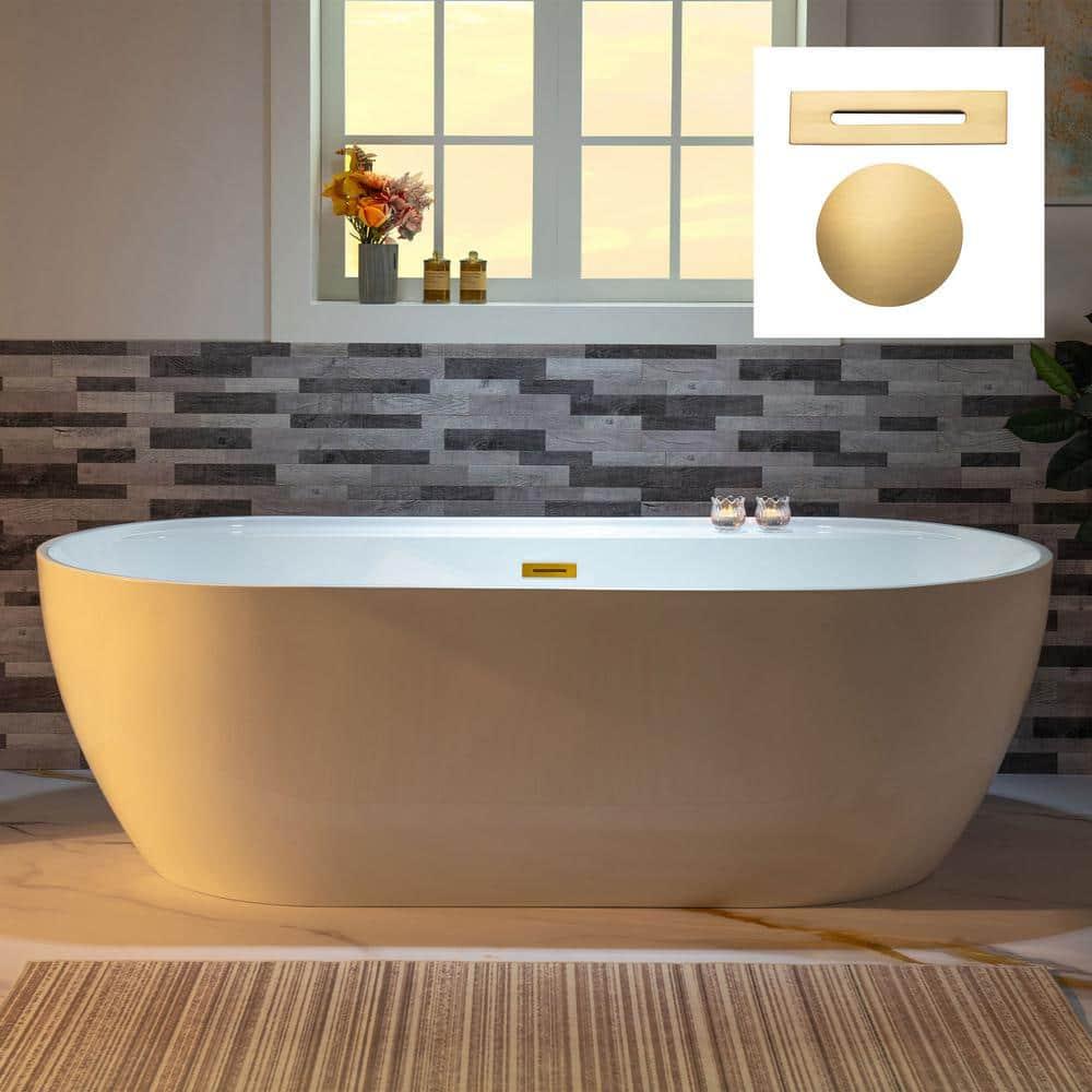 WoodBridge 72'' x 35.375'' Freestanding Acrylic Double Ended Bathtub with Wide Rim,  - Available in Glossy White/Black, with 5 Finish Options for Trim B0059-BG