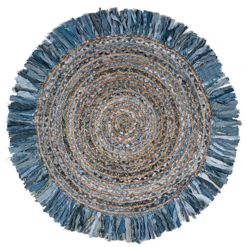 Cape Cod CAP206 Hand Woven Accent Rug - Ivory/Denim - 3' Round - Safavieh.