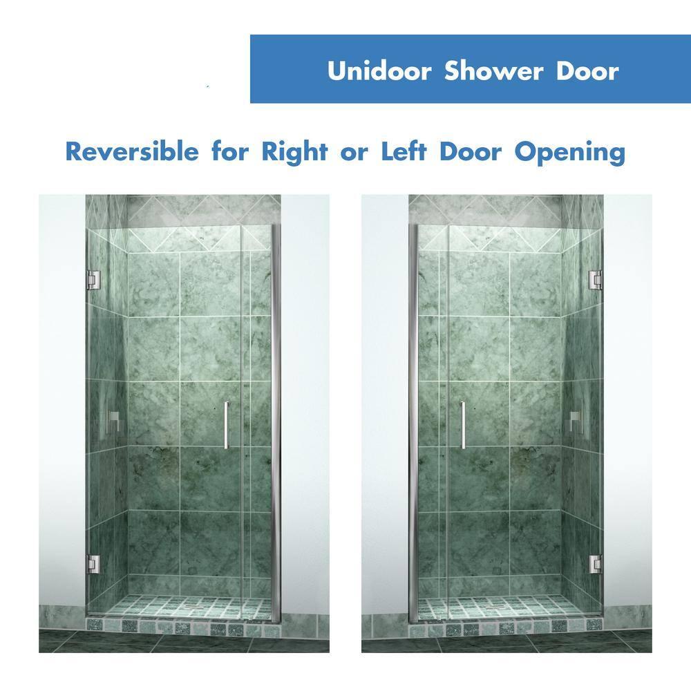 Unidoor 35" W x 72" H Hinged Frameless Shower Door with Clearmax Glass Treatment