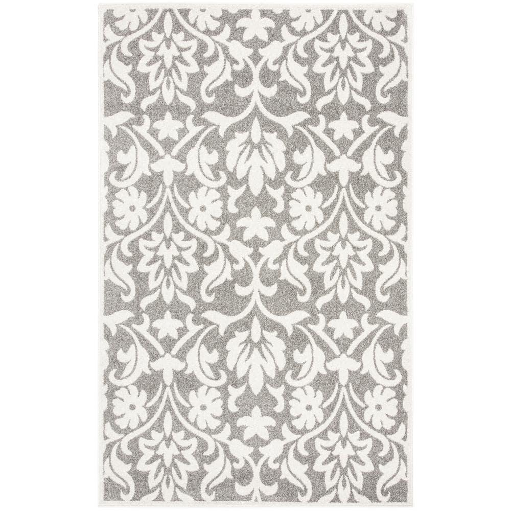 Gray and Beige Floral Synthetic Outdoor Area Rug, 10' x 14'