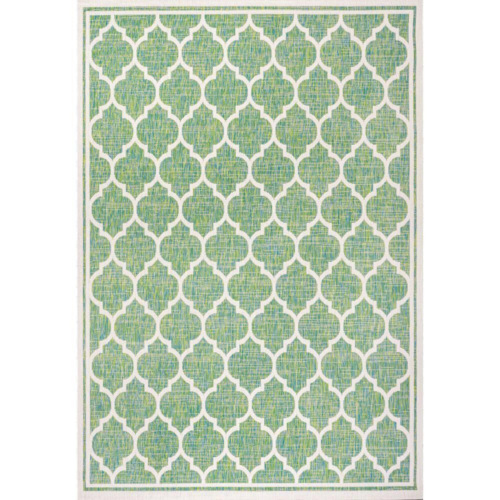 3' x 5' Trebol Moroccan Trellis Textured Weave Indoor/Outdoor Area Rug, Cream/Green - JONATHAN Y