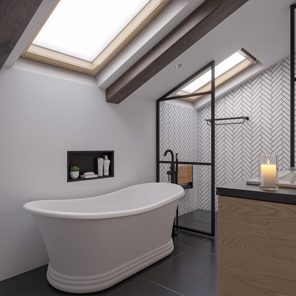 63.4'' x 29.5'' Freestanding Soaking Stone Bathtub