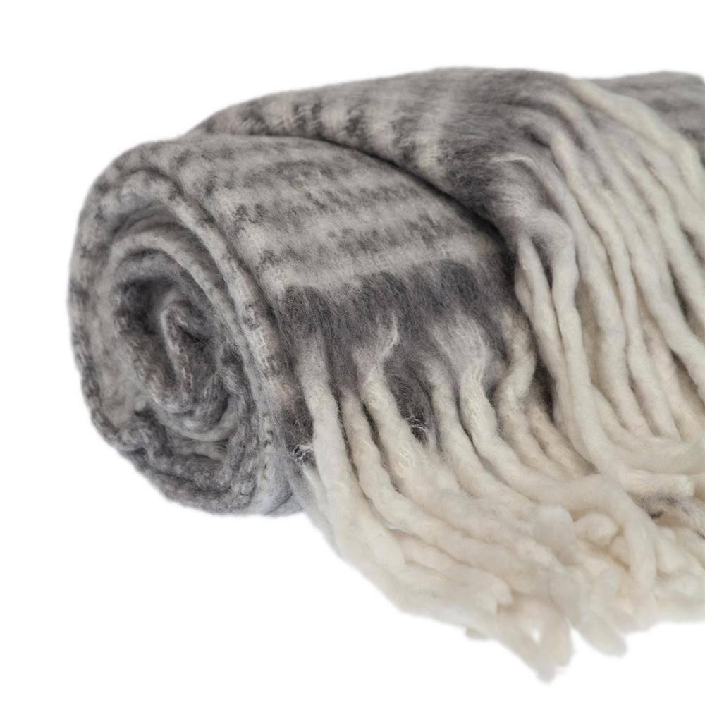 Parkland Collection THRE21681 Nagar Transitional Woven Handloom Throw Blanket, Gray & White