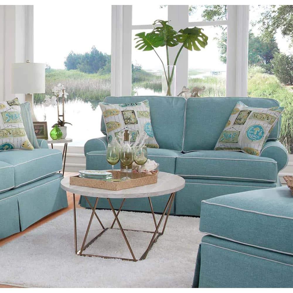 American Furniture Classics Model 8-020-S275A Coastal Aqua Series Loveseat with Four Accent Pillows