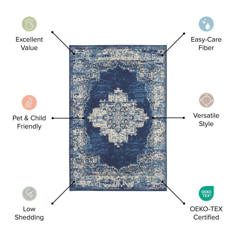 Nourison Grafix GRF37 Navy/White Indoor Area Rug - 6' x 9'