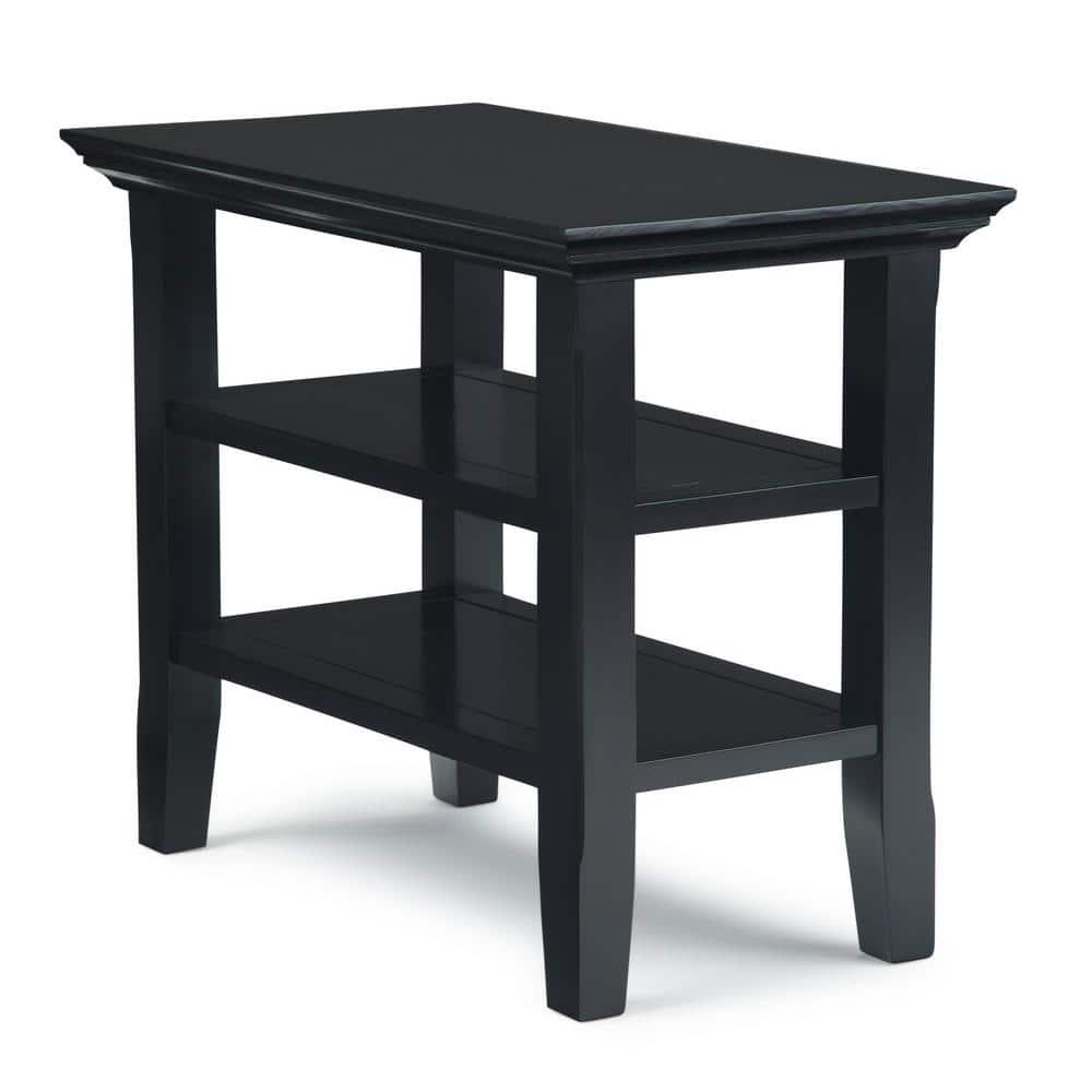 Simpli Home Acadian Wood 14" Rectangle Transitional Narrow Side Table in Black