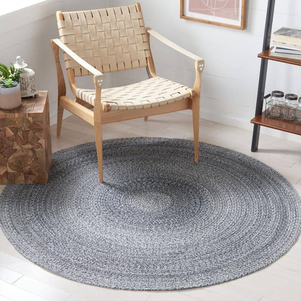 Braided BRD804 Hand Woven Area Rug - Dark Gray/Light Blue - 5' round - Safavieh.