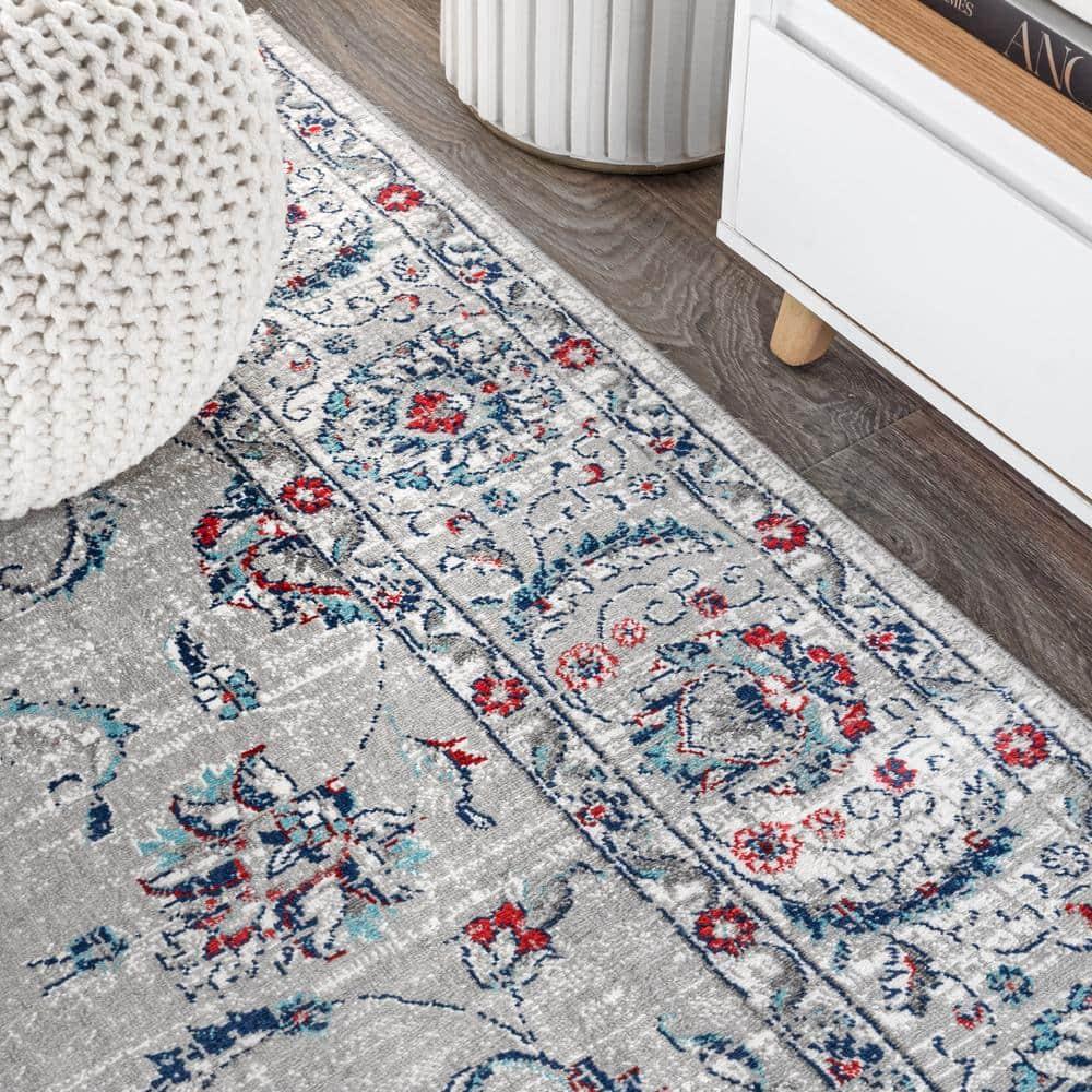 3'x5' Modern Persian Vintage Area Rug, Light Grey/Red - JONATHAN Y