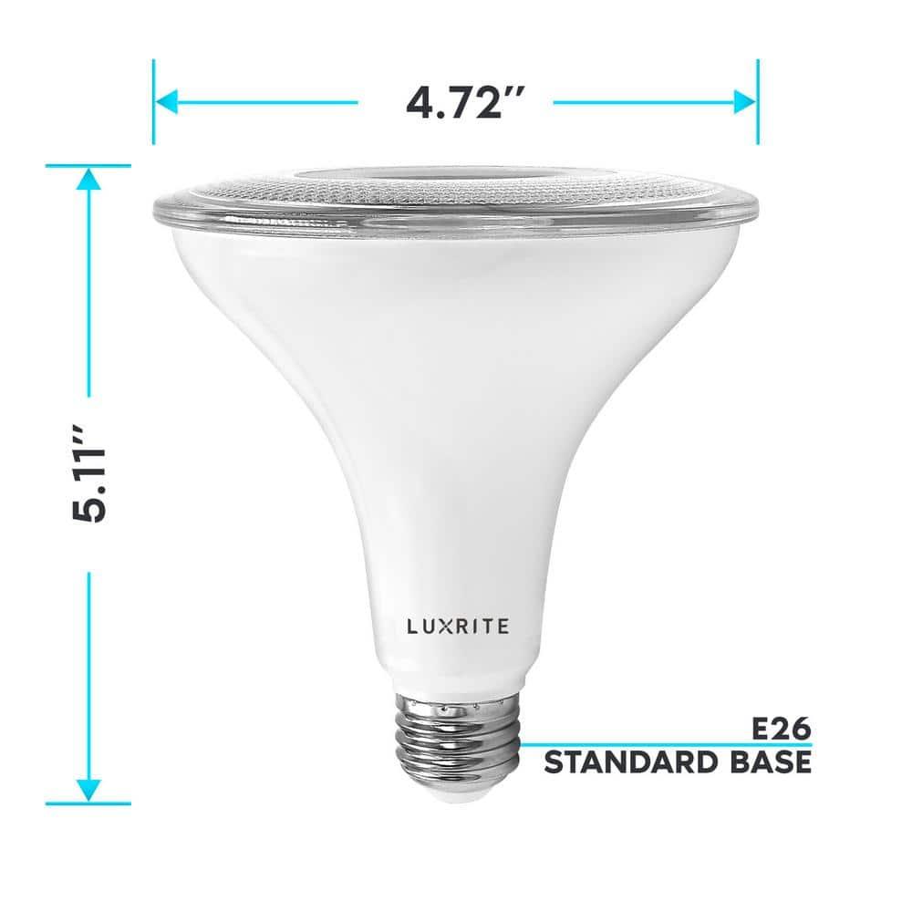 Luxrite 4-Pack LED PAR38 Flood Light Bulb 5000K Bright White 1250 Lumens 15W Dimmable Wet Rated E26 Base UL Listed