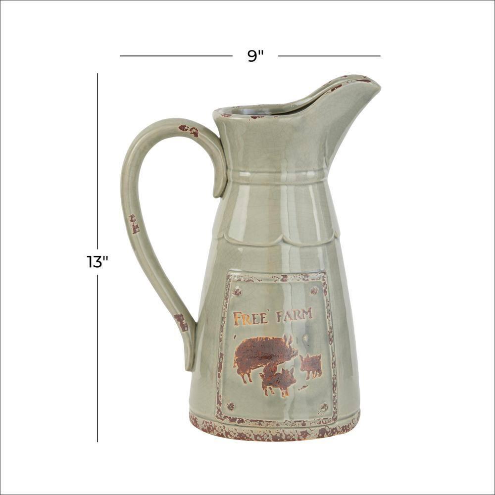 DecMode 10"W, 13"H Porcelain Farmhouse Decorative Jar, Grey, 1 - Piece