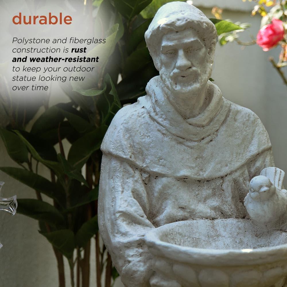45 in. Tall Outdoor Saint Francis Birdbath Statue Yard Art Decoration, Light Gray