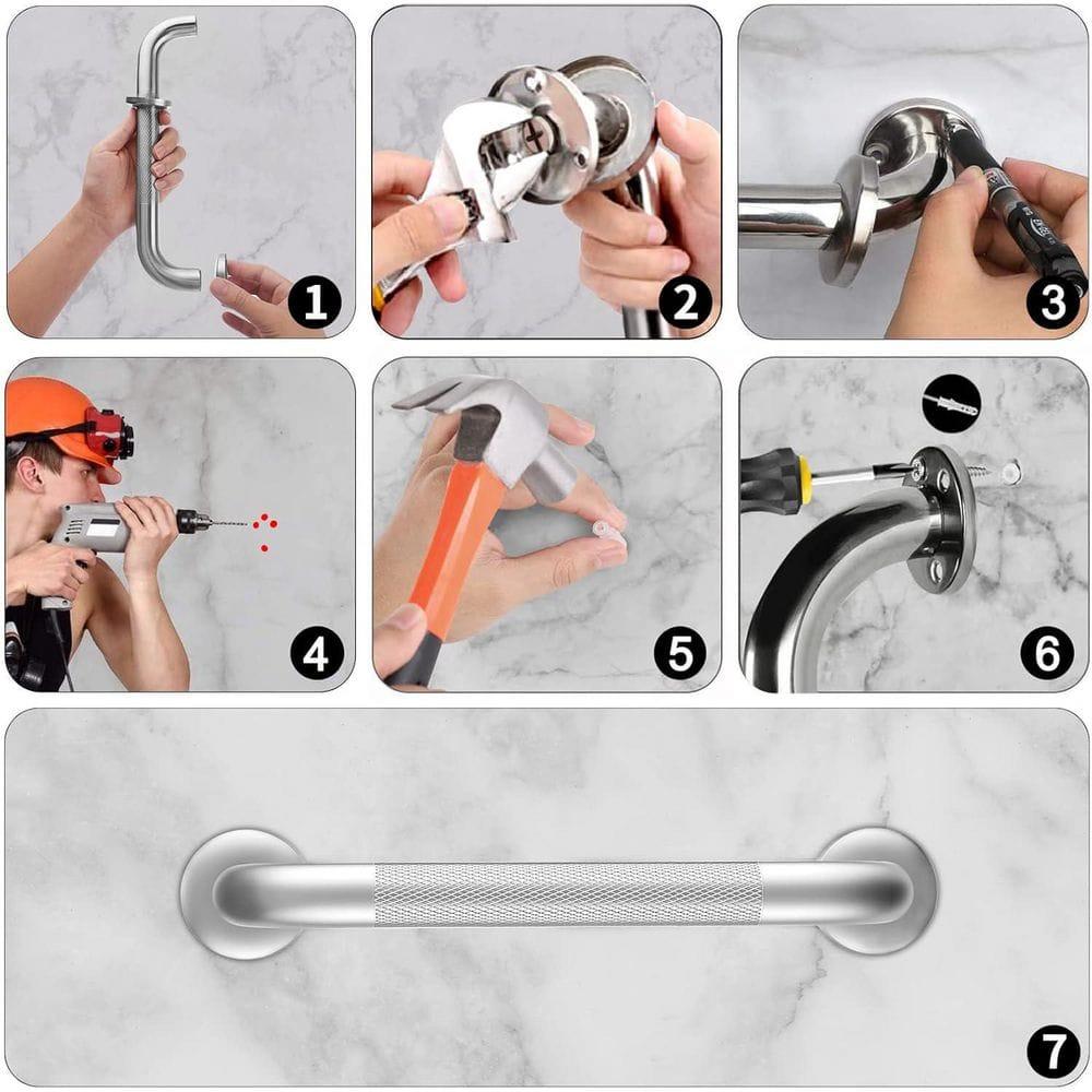 Hodvit 16" Stainless Steel Grab Bars, 2 Pack, Anti Slip Shower Handles for Elderly and Handicap Bathroom Safety, Bathtub Assist