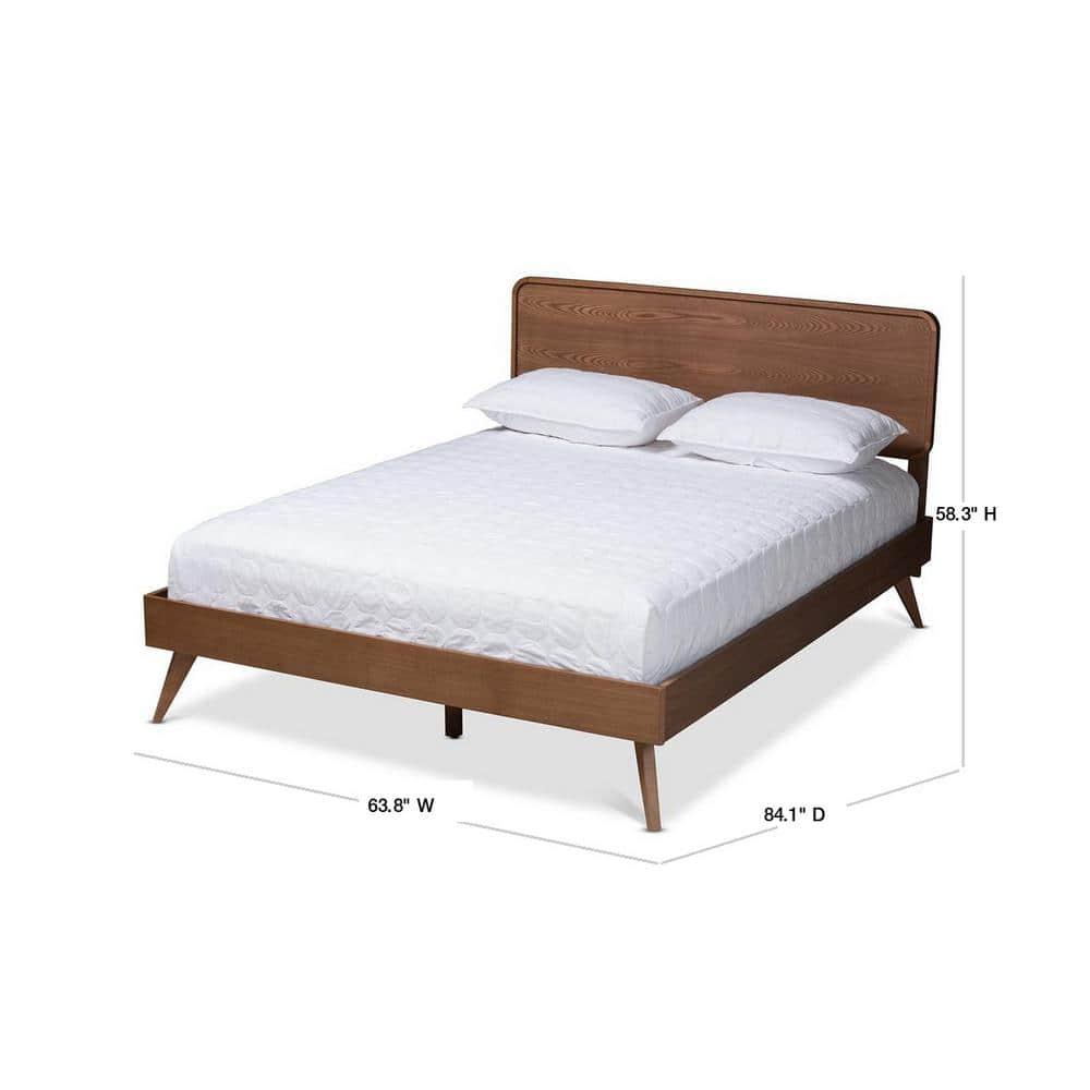 Queen Demeter Ash Walnut Finished Wood Platform Bed Brown - Baxton Studio: Mid-Century Modern Design, Rubberwood Frame, No Box Spring Needed