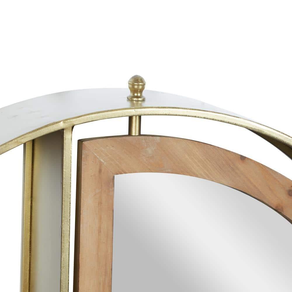DecMode 28" x 5" 2-Tier Gold Wall Shelf with Half Moon Shaped Mirror