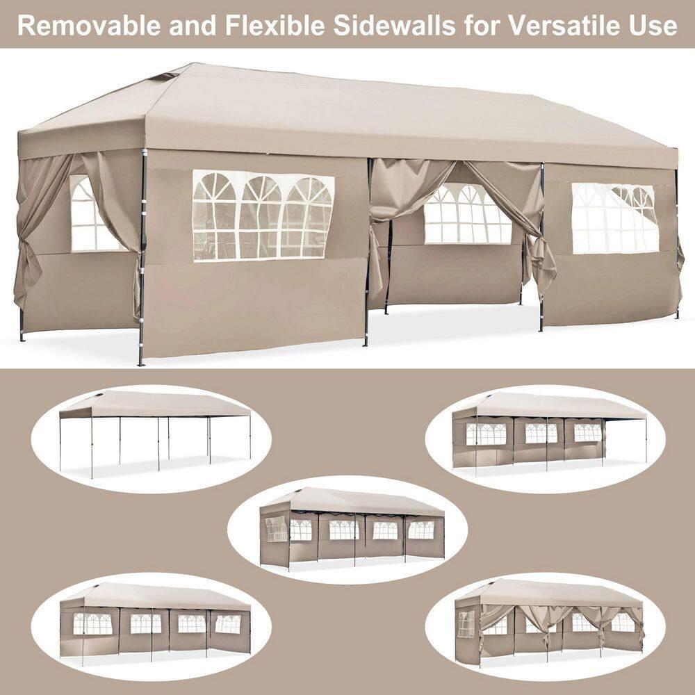 Khaki 10x30 Heavy Duty Outdoor Pop Up Canopy Tent with Sidewalls