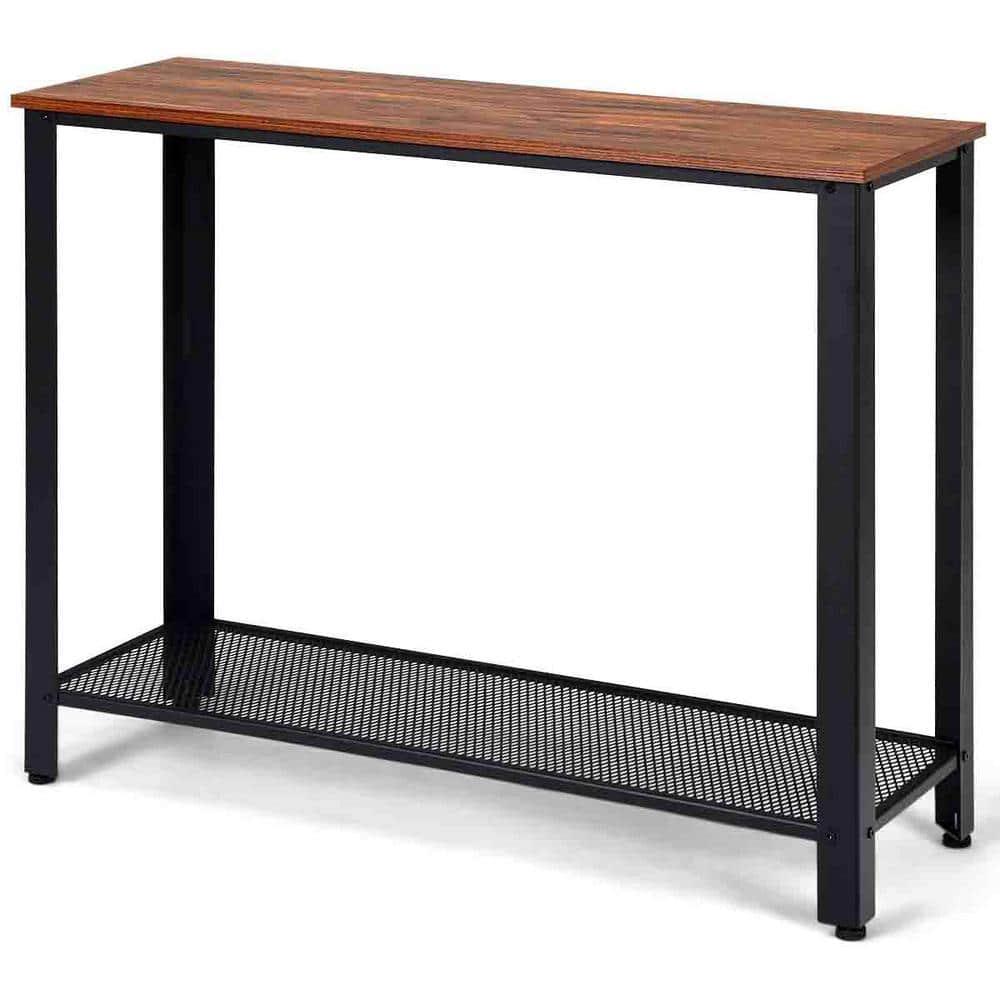 Costway Console Sofa Table W/ Storage Shelf Metal Frame Wood Look Entryway Table Black