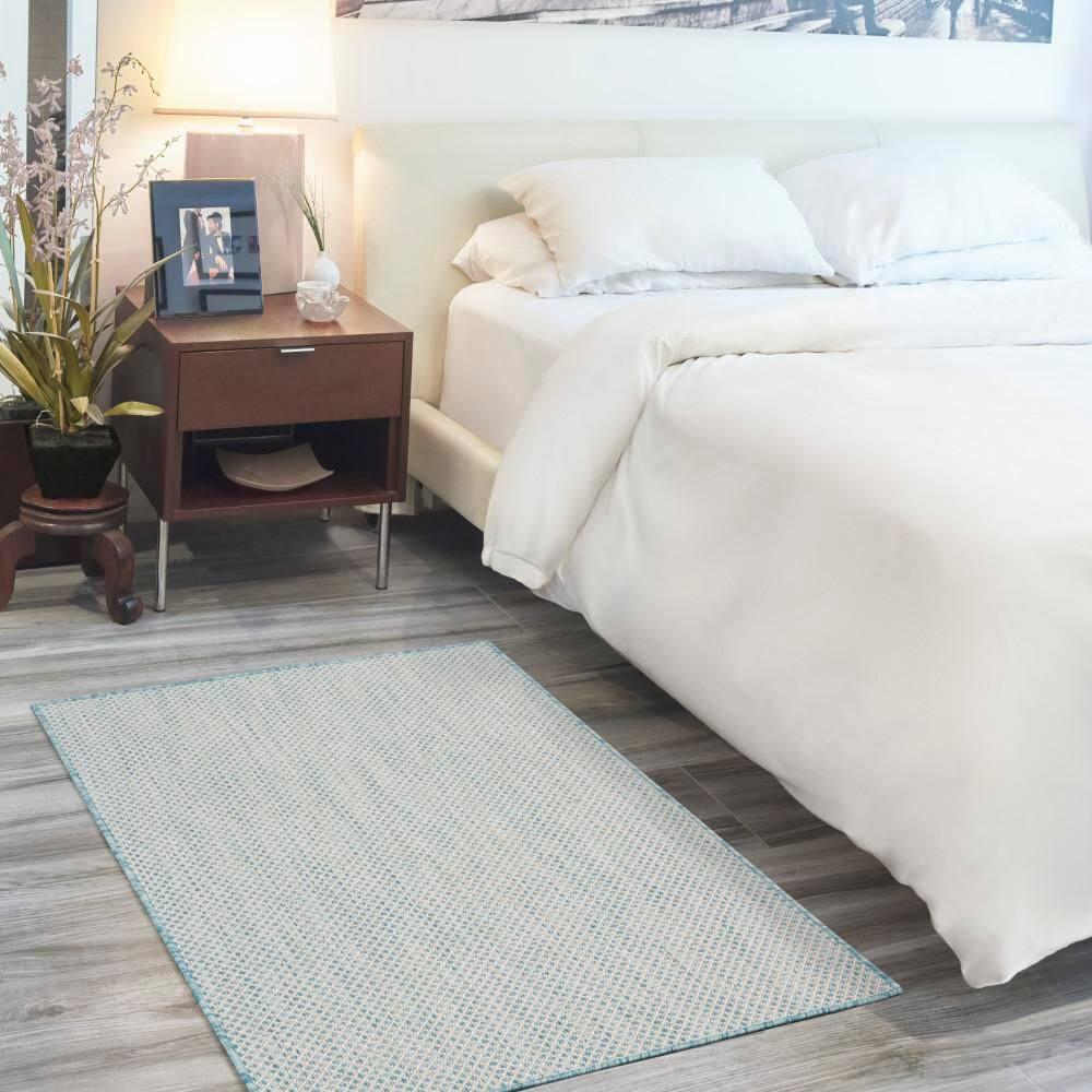 Nourison Courtyard COU01 Indoor/outdoor Area Rug - Ivory Aqua 3' x 5'