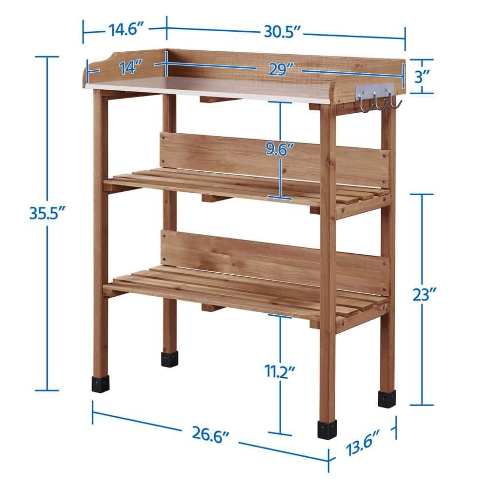35.5 in. H Outdoor Potting Bench Table with Storage Shelf Fir Garden Wooden Potting Station