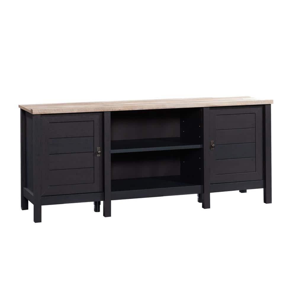 Sauder Cottage Road TV Credenza with Doors for TV's up to 65", Raven Oak Finish