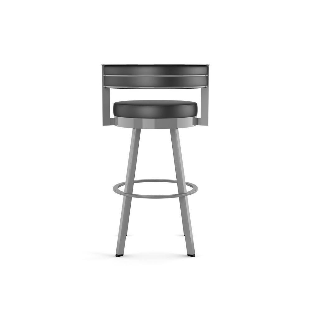 Amisco Browser Upholstered Barstool Charcoal Black/Gray: Faux Leather, Steel Frame, Fixed Height