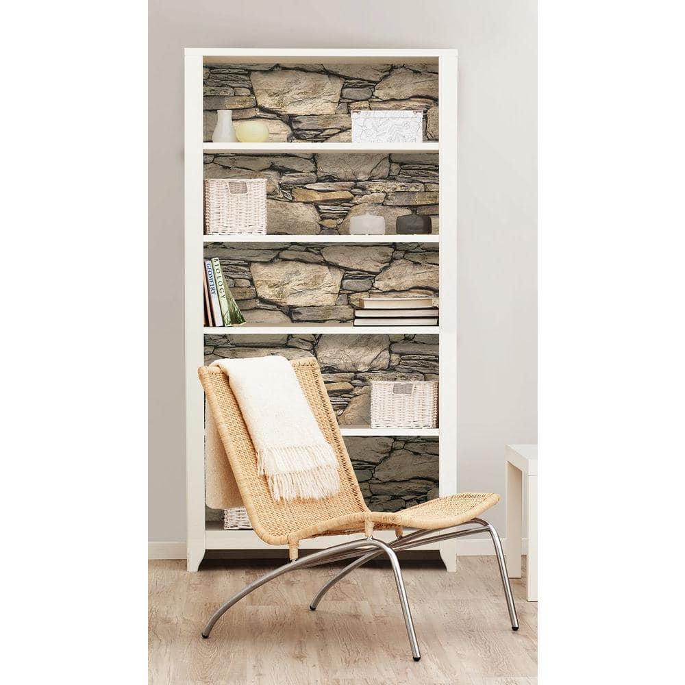 NuWallpaper Hadrian Stone Wall Vinyl Peel And Stick Wallpaper, 216-in by 20.5-in, 30.75 sq. ft.