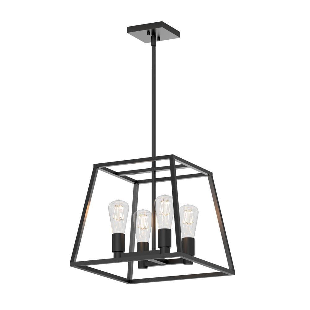 ByEUcuk Carter Farmhouse Chandelier, Matte Black - Geometric Square Pendant Light Ideal for Dining Room, Kitchen Island Light, Made of Steel, Bulb Not Included