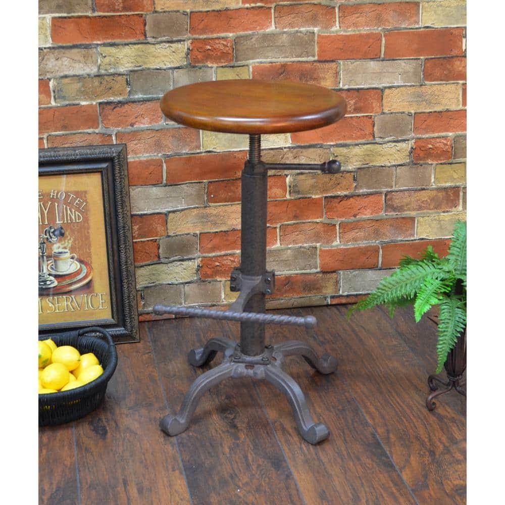 Carolina Living Jackson Adjustable Barstool Metal/Chestnut: Round, Backless, 250lb Capacity, Rustic Style