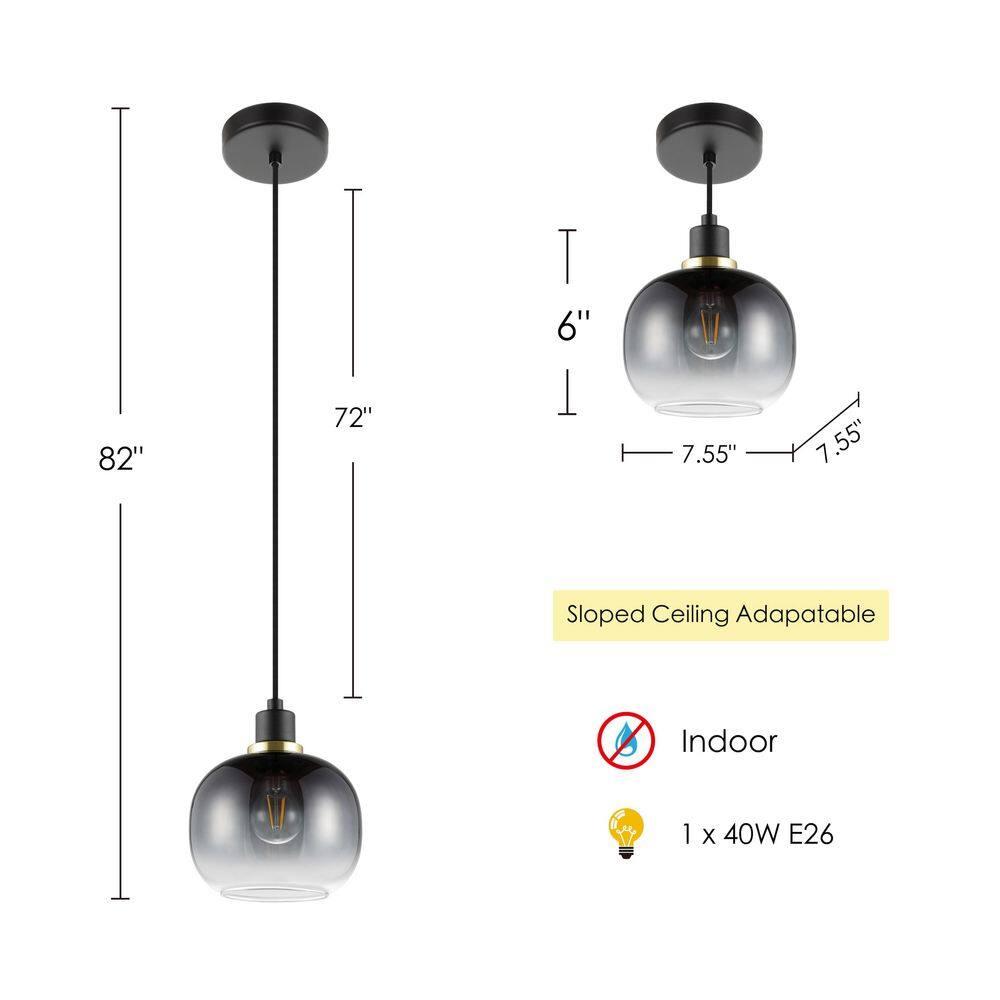 EGLO 1-Light Oilella Pendant Structured Black Finish with Vaporized Black Glass Shade: Vintage-Inspired, Adjustable Cord