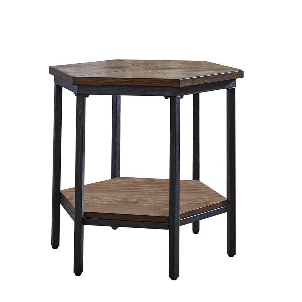 Ultimo Hexagon End Table Metal Brown - Steve Silver Co.: Adjustable Height, Wood Top, Dry Dust Care