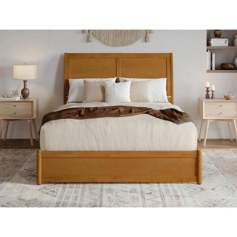 AFI, Andorra Queen Platform Bed with Panel Footboard and Storage Drawers, Light Toffee