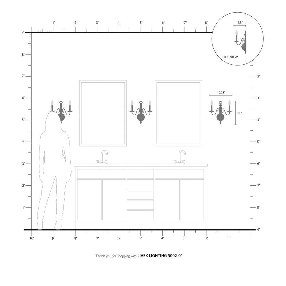 Livex Lighting Williamsburgh 2 - Light Wall Light in  Antique Brass