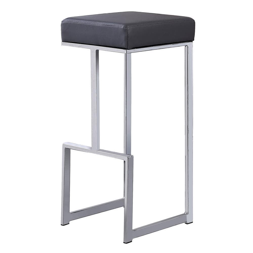 Dorrington Modern Faux Leather Backless Bar Stool in Gray/Silver (Set of 2)
