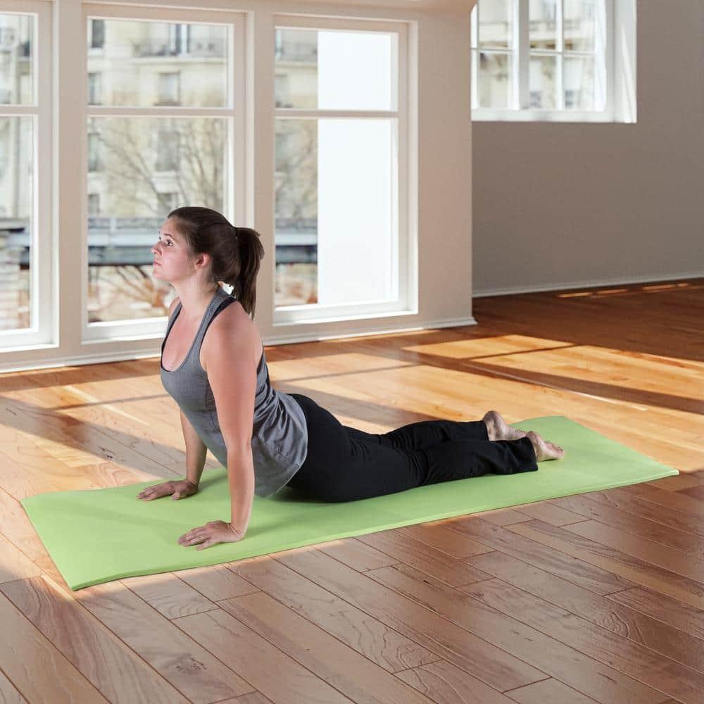 Thick Yoga Mat - Double Sided 1/2-Inch Workout Mat - 72x24-Inch Exercise Mat for Home Gym Fitness or Pilates with Carrying Strap by Wakeman (Green)