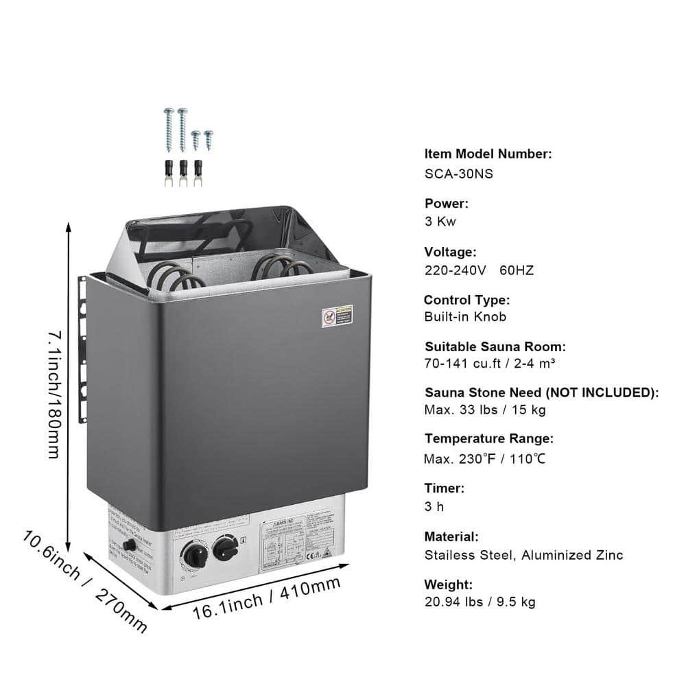 SKYSHALO Dry Stailess Steel W/ Internal Controller & Sauna Heater Stove 3KW Wet