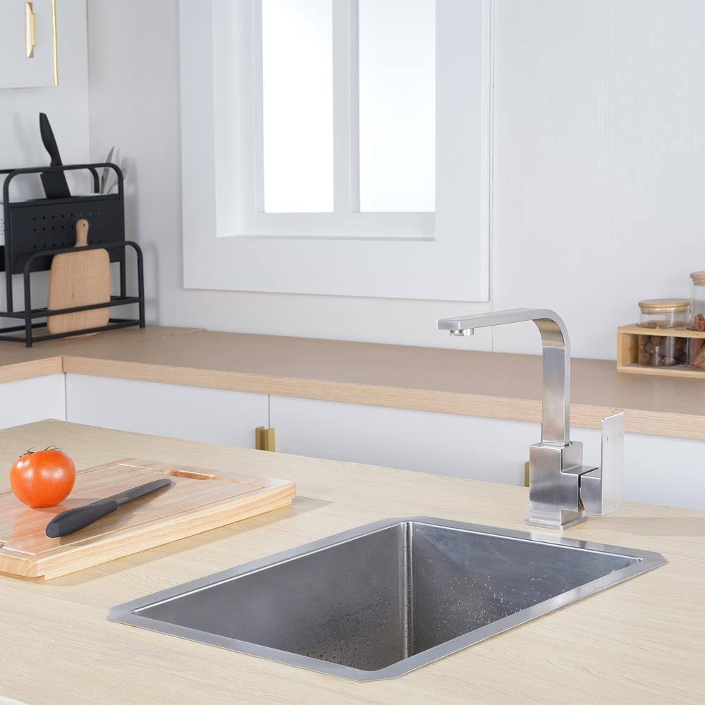 Single Handle Deck Mount Stainless Steel Bar Faucet with Hot & Cold Dual Modes in Brushed Nickel Finish