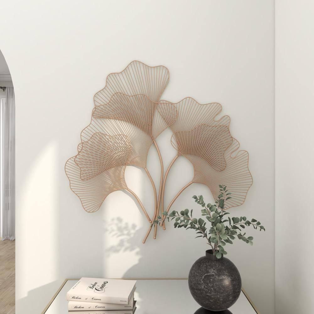 Deco 79 Metal Leaf Home Wall Decor Wall Sculpture with White Accents, Wall Art 25" x 2" x 40", Gold