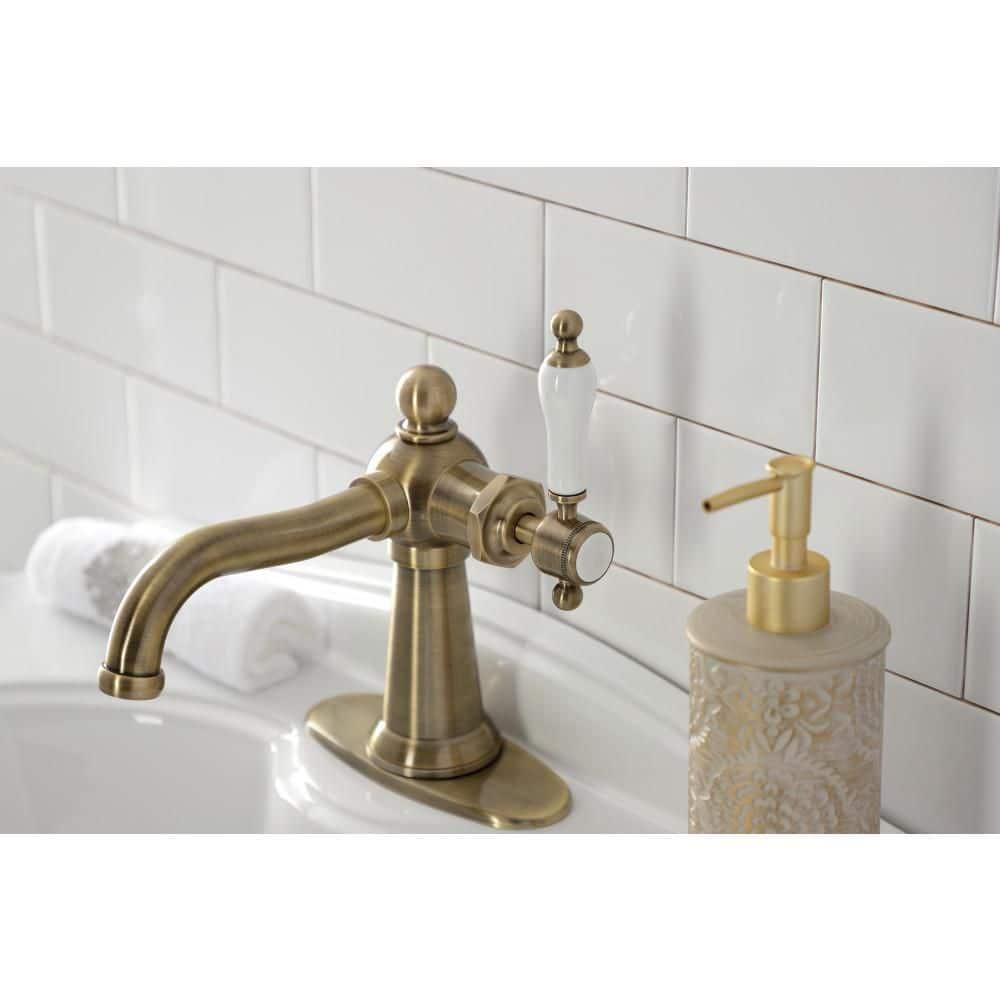 Kingston Brass Nautical Single-Handle 1-Hole Deck Mount Bathroom Faucet with Push Pop-Up and Deck Plate