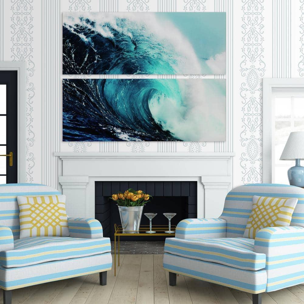 Empire Art Direct Blue Wave 1 & 2 Frameless Free Floating Tempered Glass Panel Graphic Wall Art, 24" x 63" each, Ready to Hang