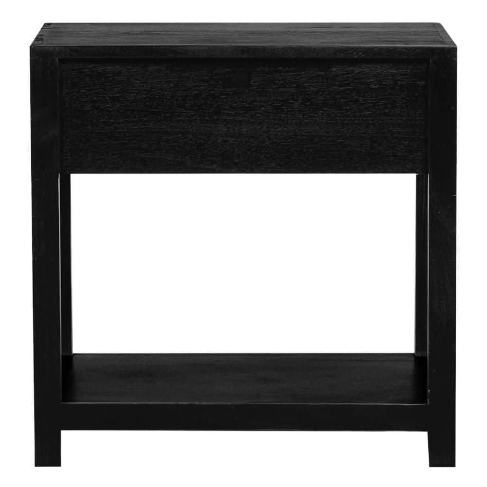 Benzara 22" Side Table with Rattan Front Drawer and Open Shelf Mango Wood Frame Black/Brown