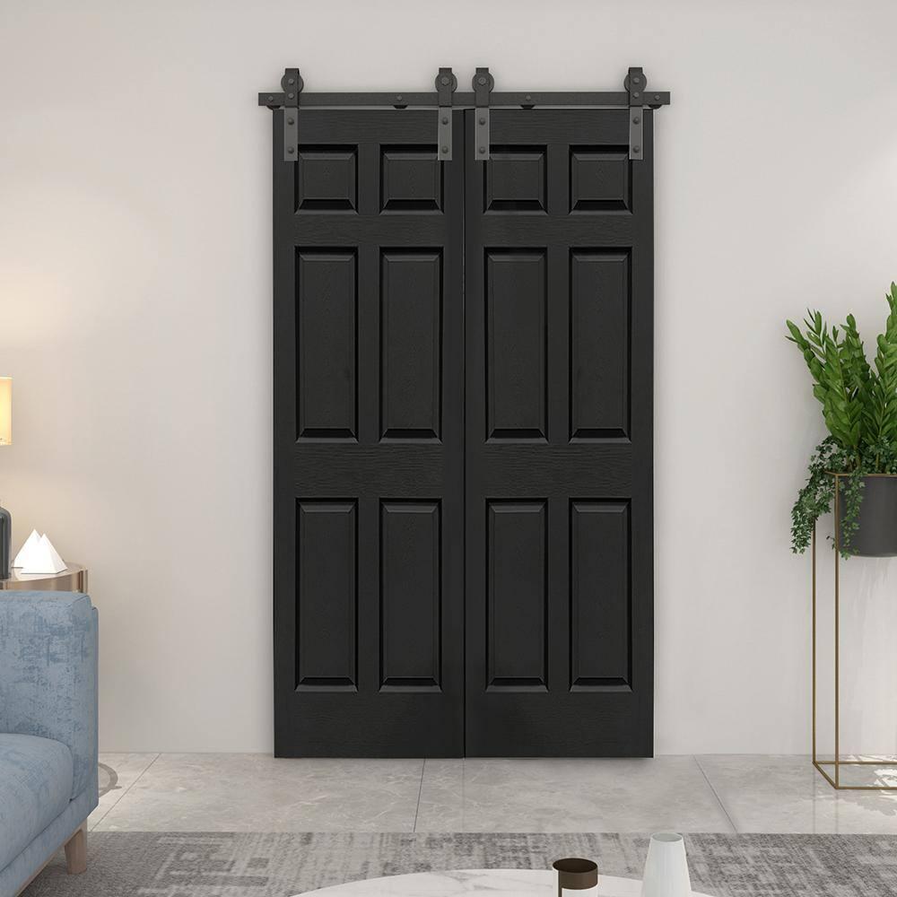 48-inch x 80-inch Black MDF Double Bi-Fold Barn Door with Sliding Hardware