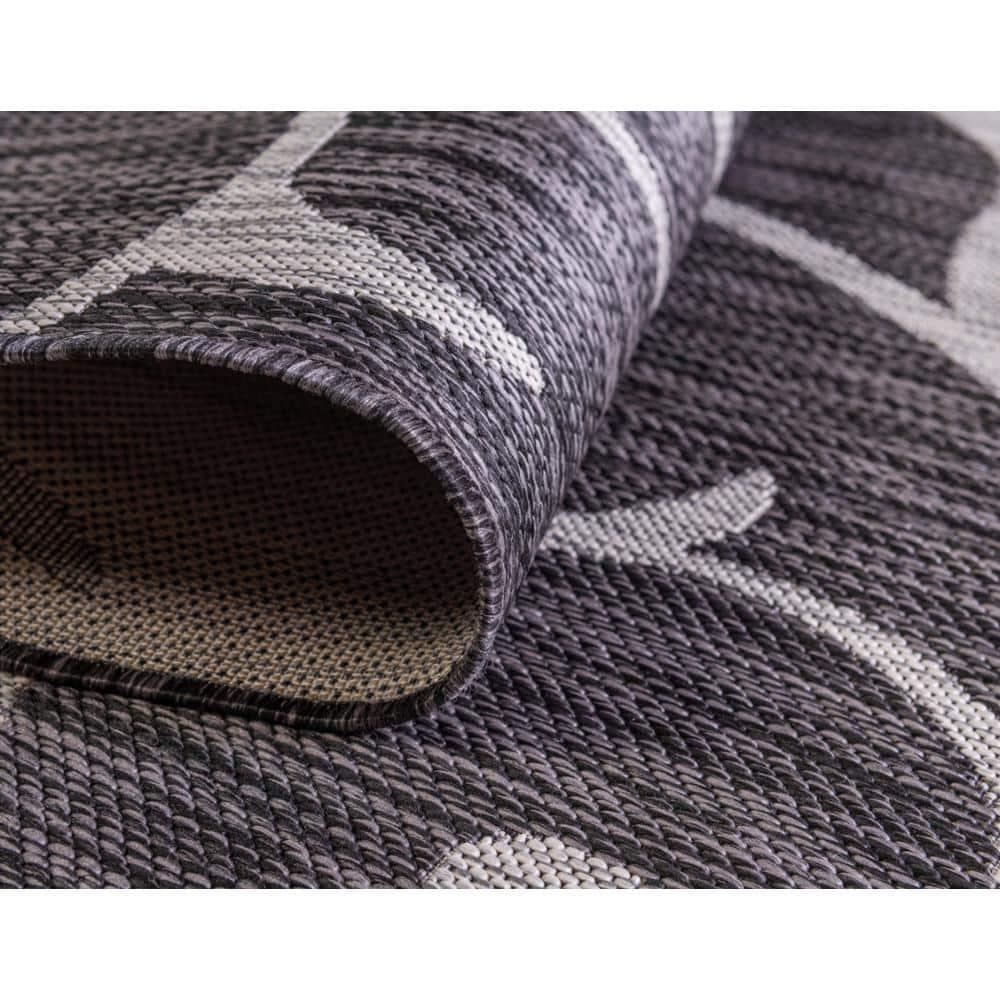 Unique Loom 5' 3 x 8' 0 Rectangle Indoor/Outdoor Botanical Charcoal Gray Area Rug