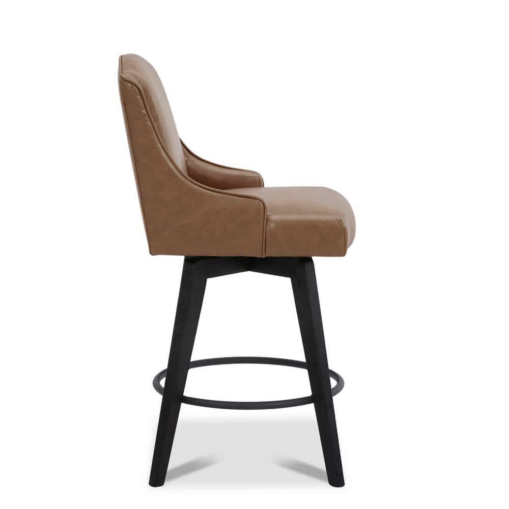 Arceso Bar Stools Set of 2, 26 Inch Swivel Counter Stools with Back, Faux Leather Upholstered Barstools, Solid Wood Legs with Footrest,  for Kitchen