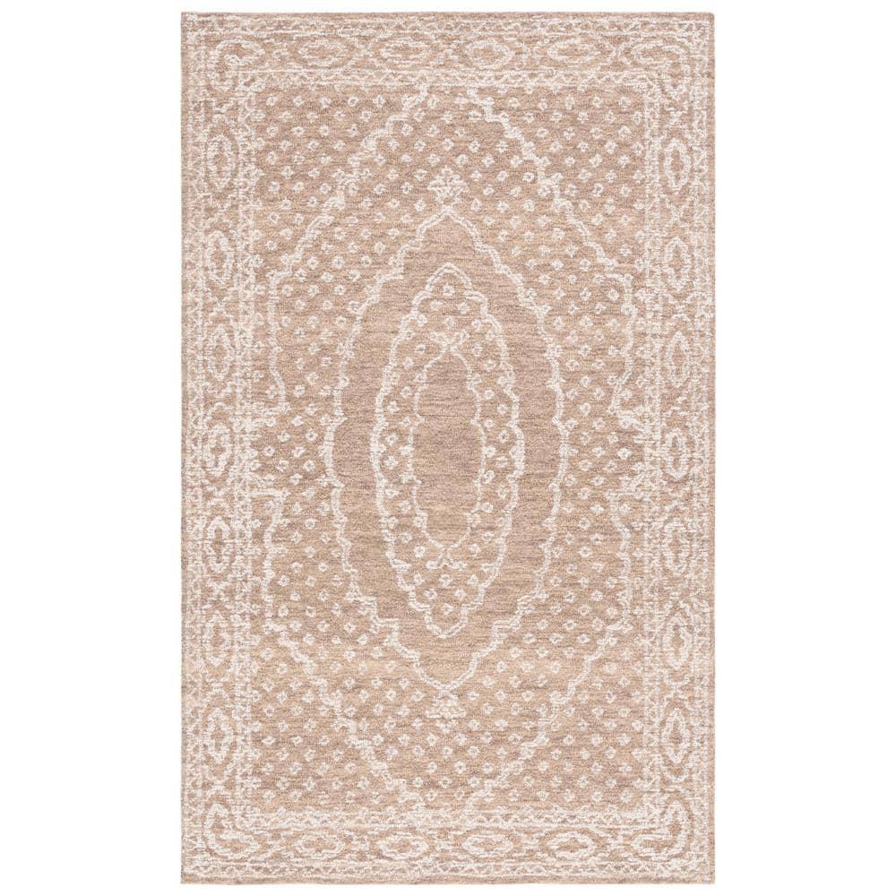 Ebony EBN306 Hand Tufted Indoor Area Rug - Ivory/Brown - 4'x6' - Safavieh