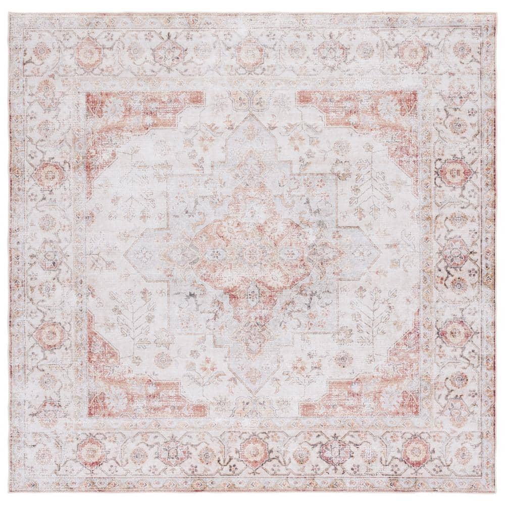 Tucson TSN105 Power Loomed Machine Washable Area Rug - Light Grey/Rust - 4'x4' - Safavieh.