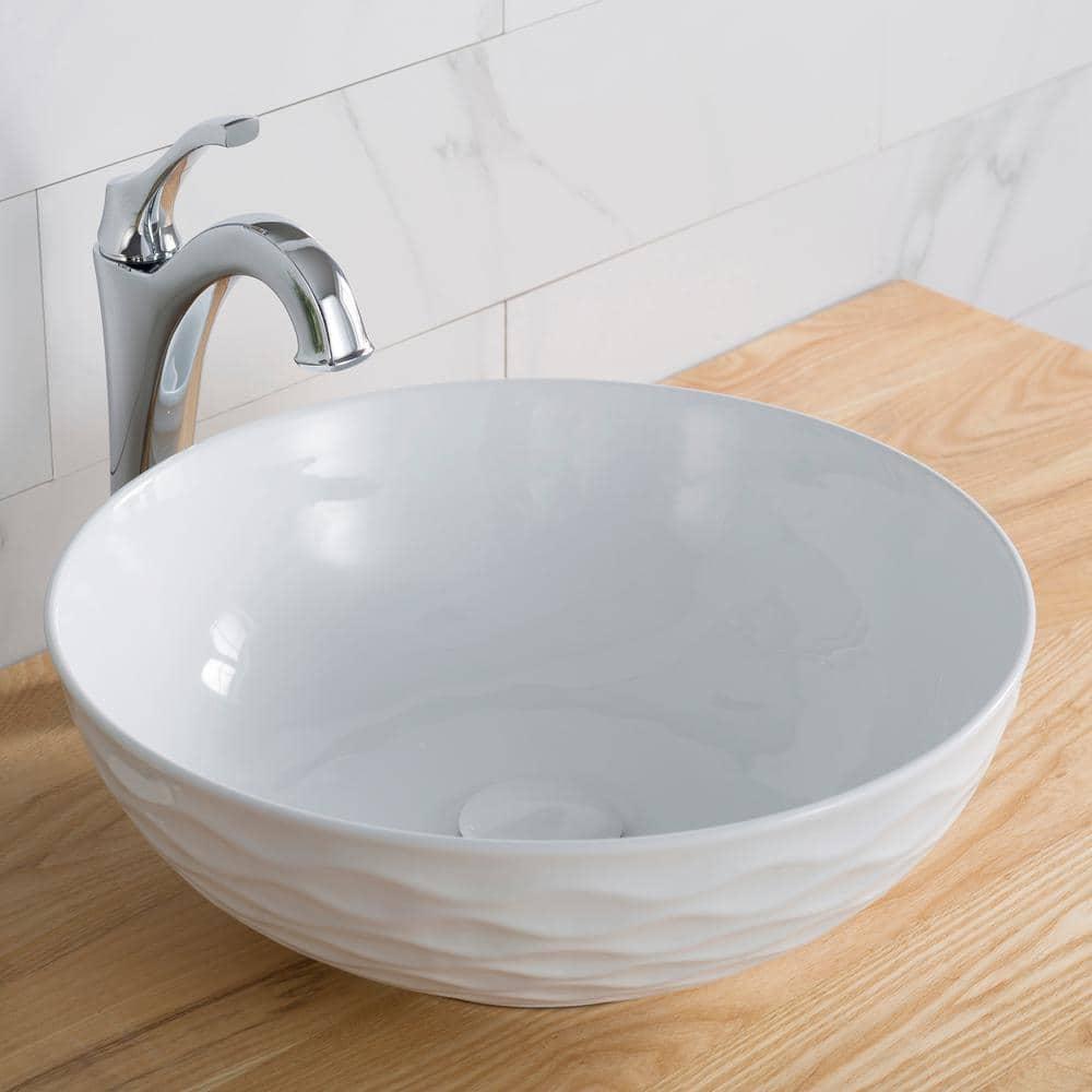 KRAUS Viva™ Thin Porcelain Ceramic Vessel Bathroom Sink with Pop-Up Drain